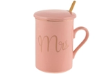 Чашка фарфорова з кришкою і золотою ложкою Mrs 380 мл рожевий 984-211