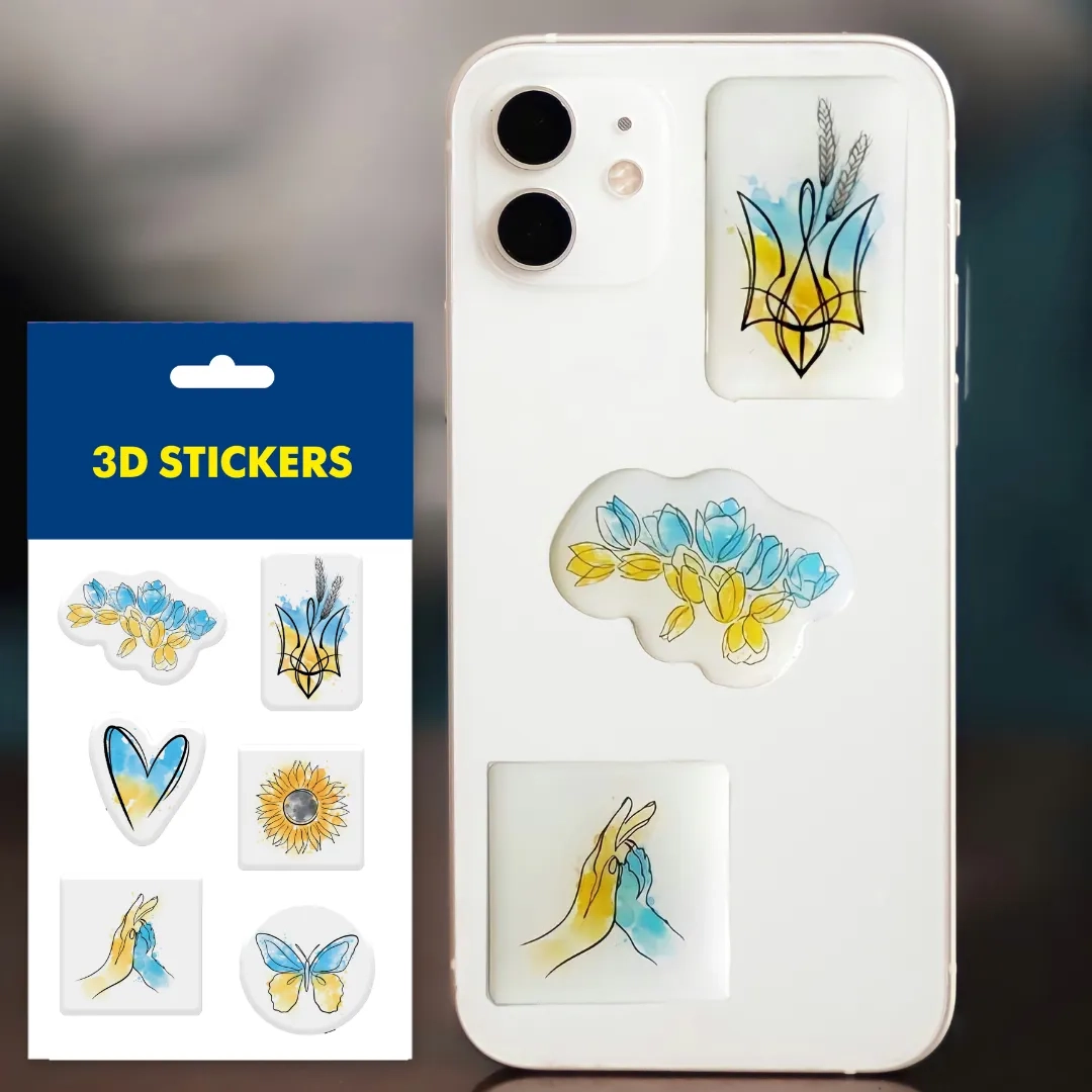 Наліпки 3D стікер Tattooshkaи Україна в моєму серці Набір 6 стікерів SB-04