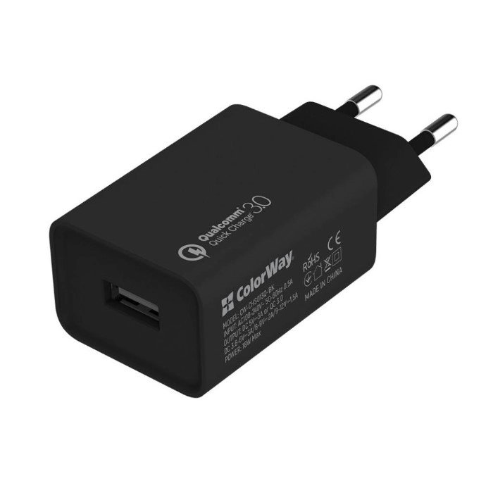 МЗП ColorWay 1USB Quick Charge 3.0 (18W) black (CW-CHS013Q-BK)