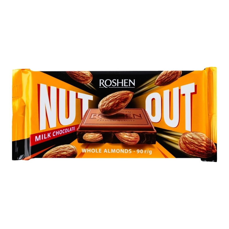 Шоколад Roshen Nut молочний з цілим мигдалем ВКФ 90г