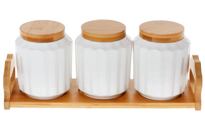 Набір банок 3 шт 600 мл для сипучих продуктів на підставці Naturel 289-373