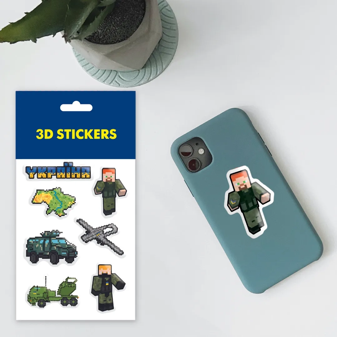 Наліпки 3D стікер Tattooshkaи Minecraft Ukraine Набір 6 стікерів SB-33