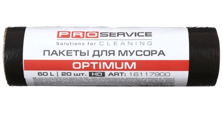Пакет для смiття PRO OPTIMUM п/е 60*75 чорний HD 60л/20 шт