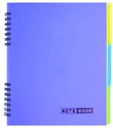 Блокнот B5, пластикова обкл., євроспіраль, 120 арк., 3  розд., кліт. з полями, асорті