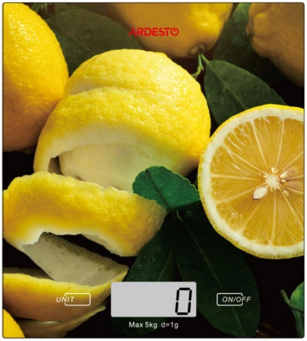 Ваги Ardesto кухонні Lemon, 5кг, AAAx2 в комплекті, скло, багатокольоровий