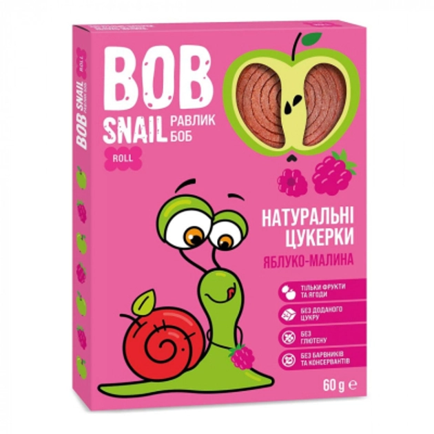 Цукерки натуральні Bob Snail Яблучно-Малинові Цукерки 60г