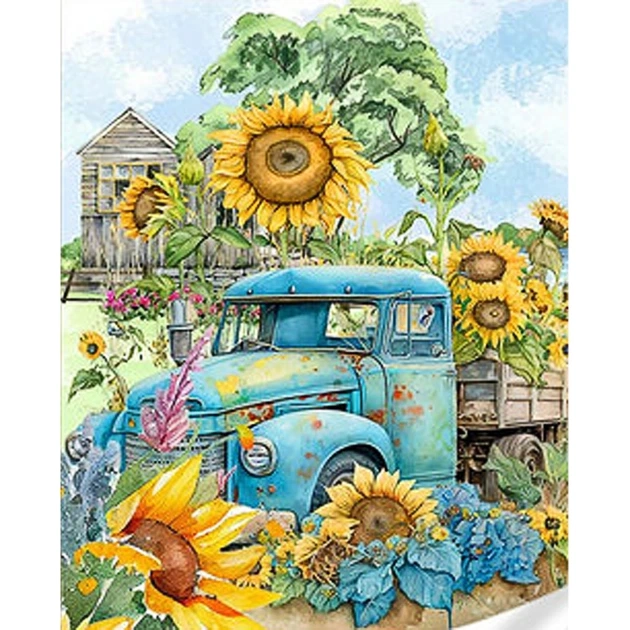 Алмазна мозаїка Strateg Грузовик у соняшниках 30×40 см — фото 2
