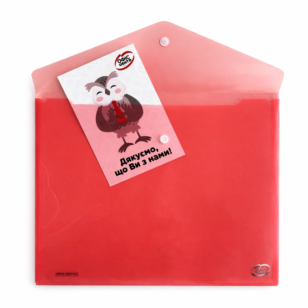 Папка-конверт А4 прозора на кнопці Офіс Центр червона 180 мкм ОС31301-03