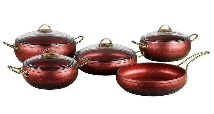 Набір посуду OMS GRANITE з 9 предм з кришкою скло червоний OMS 3024-Red
