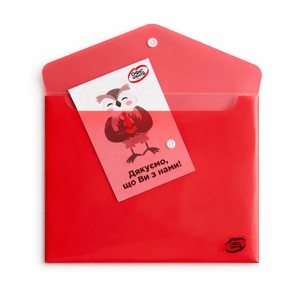 Папка-конверт А5 прозора на кнопці червона 180 мкм — фото 2
