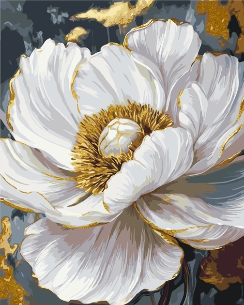 Картина за номерами Origami UA Квіти Біла півонія з фарбами металік 40х50 см — Картини за номерами