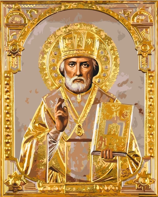 Картина за номерами Origami UA Релігія Микола Чудотворець з фарбами металік 40х50 см