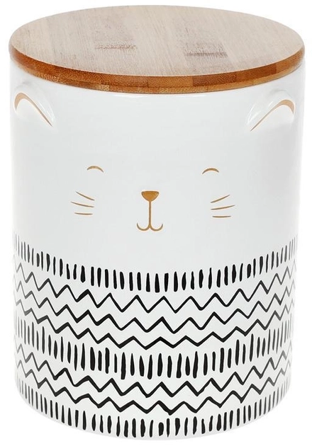 Банка керамічна 1,2 л з бамбуковою кришкою The Cat білий 304-950
