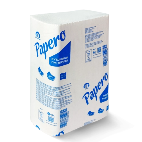Рушники паперові целюлозні Papero Z-подібні 22,5х22 см 160 листів 2-х шаровий білий RN010