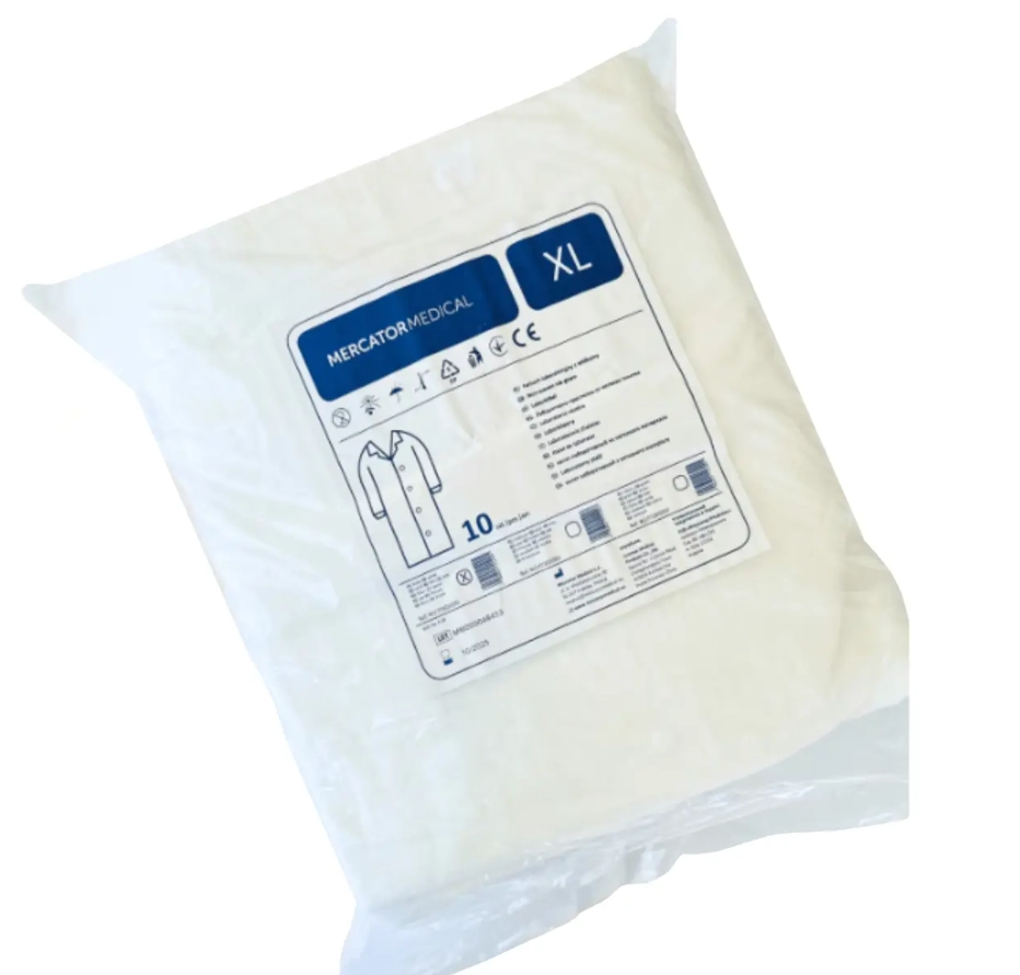 Халат одноразовий нетканий медичний Mercator Medical 25г/м2 на кнопках ХL Білий 10 шт