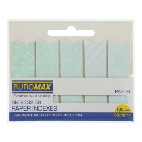 Закладки паперові PASTEL з клейким шаром BUROMAX 100 арк мятні BM.2332-38