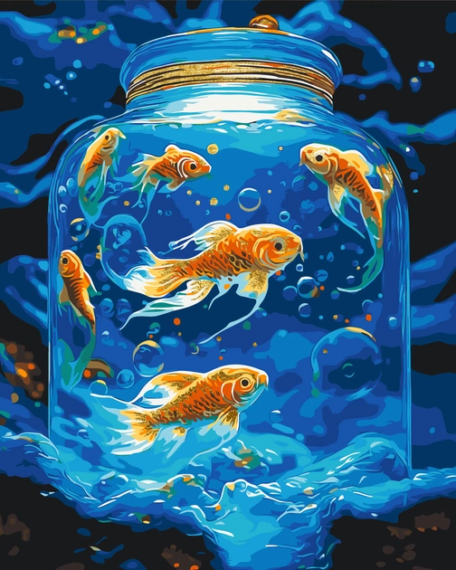 Картина за номерами Origami UA Пейзаж Підводний світ рибки з фарбами металік 40х50 см — Картини за номерами