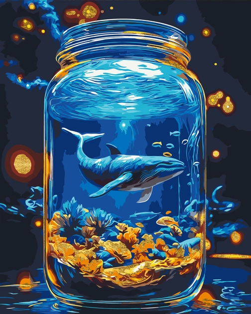 Картина за номерами Origami UA Пейзаж Підводний світ кит з фарбами металік 40х50 см