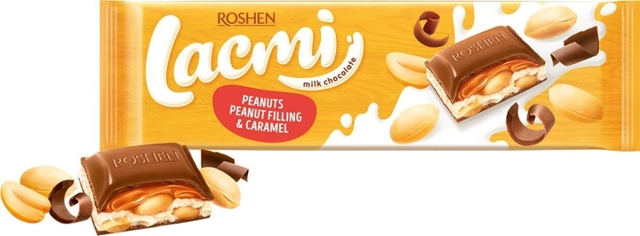 Шоколад молочний Roshen Lacmi молочний з арахісом і карамельно-арахісовою начинкою 87г