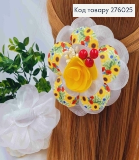 Резинка Soff Бант Органза з Репсом В Квітках з Жовтою Квіткою та Додатком 10см 276025