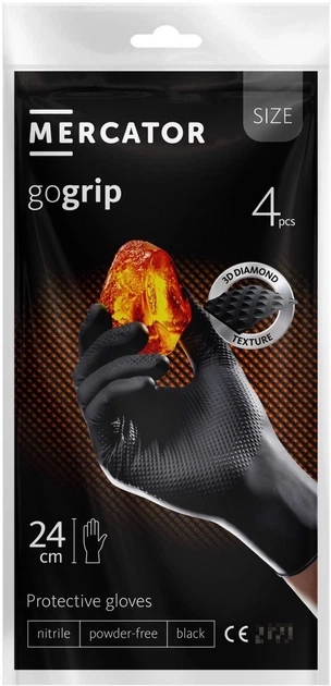 Рукавички нітрилові універсальні нестерильні неприпудрені Mercator gogrip® M black 4шт/уп  17209133