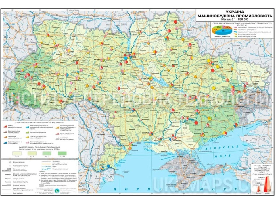 Карта України. Машинобудування М1: 850 000  160*110 ламінація/планки — 