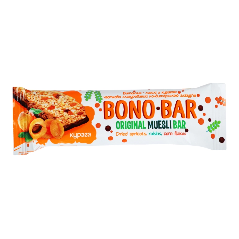 Батончик-мюслі з курагою глазурований кондитерською глазурю Bono-Bar 40 гр
