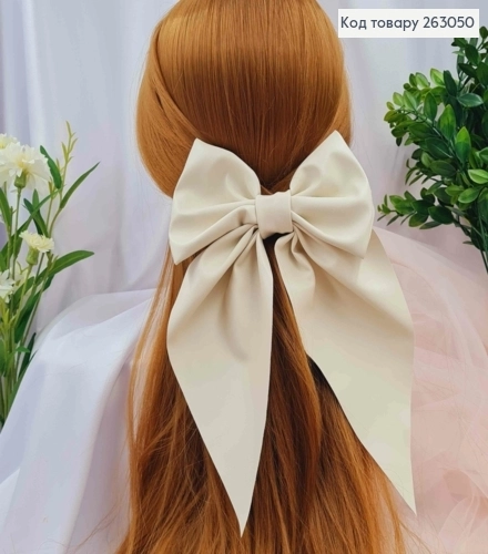 Бант з еко-шкіри Айворі на заколці автоматик — Біжутерія та аксесуари