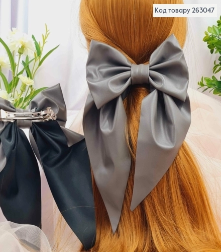 Бант з Еко-Шкіри Soff Сірий на Заколці Автоматик 15х14см 263047