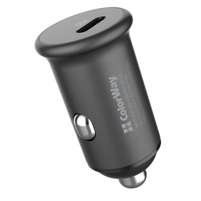 АЗП ColorWay 1USB Car ( PD USB Type-C (20W) Gray (CW-CHA028PD-GR)