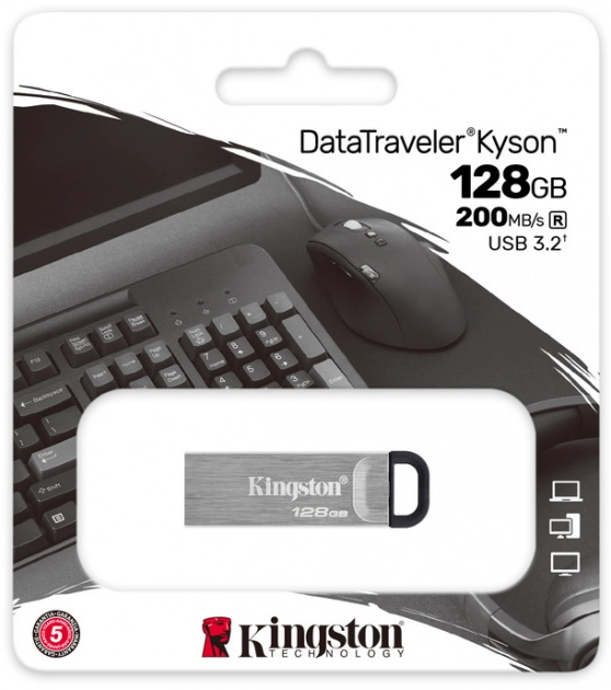USB флеш накопичувач 128GB Kingston DT Kyson USB 3.2 Silver/white