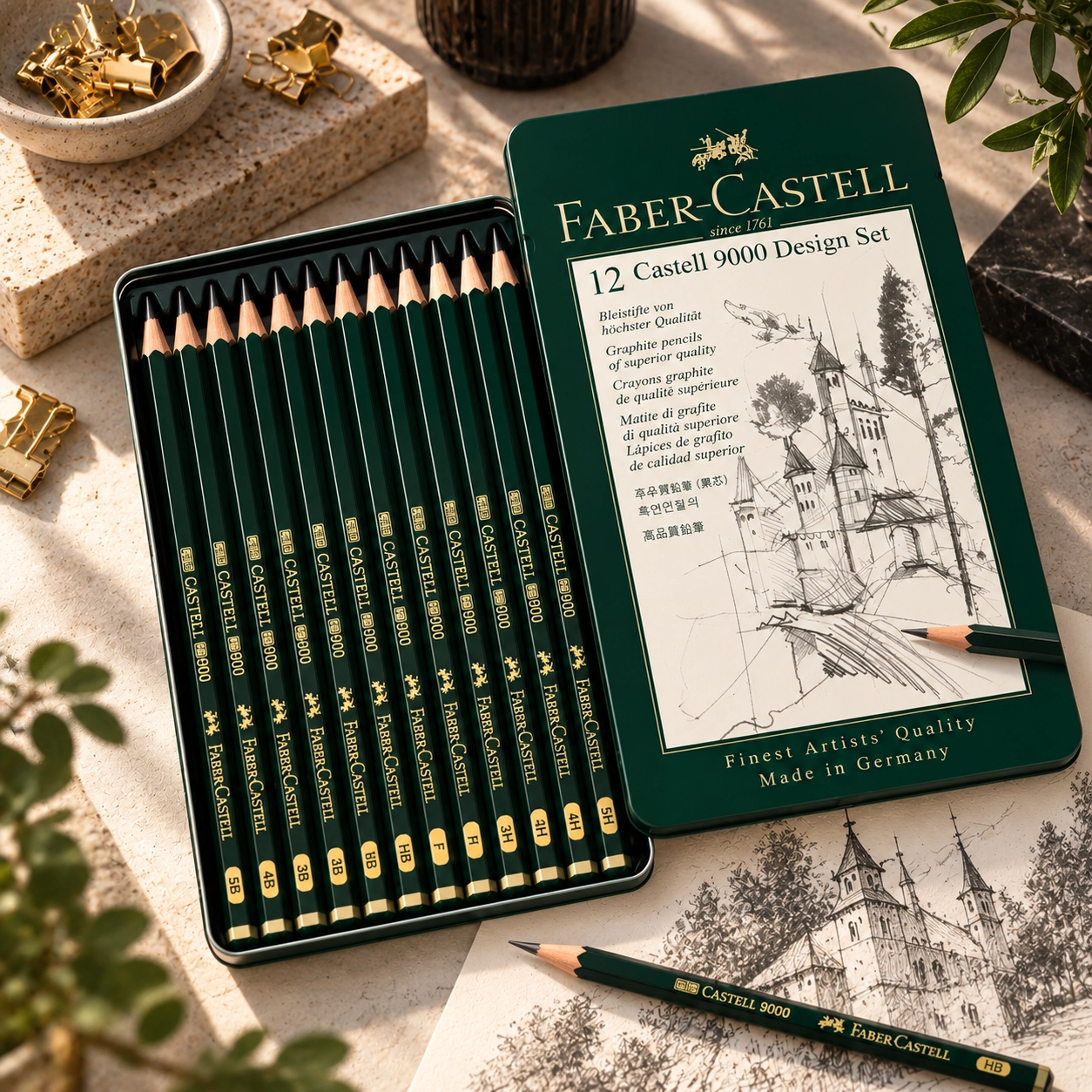 Набір графітних олівців Faber-Castell 119064 12 шт 5Н-5В у металевій коробці 119064