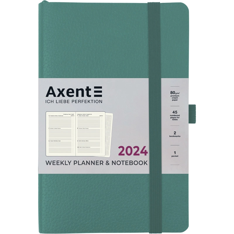 Щотижневик датований 2024 Axent Partner Soft Skin 125х195 сіро-лазурний 8509-24-48-A