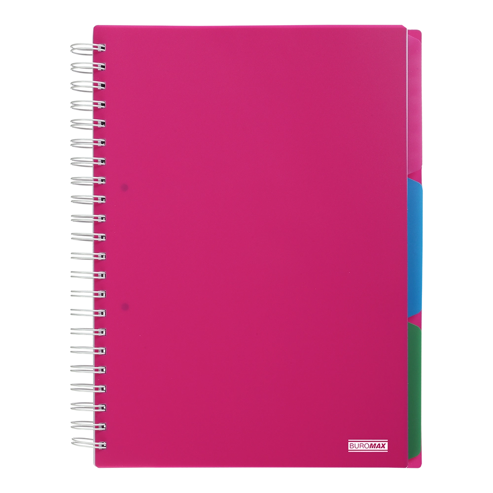 Блокнот на пружині А4 Buromax Bright 120 аркушів клітинка 3 розділювачі рожевий BM.24345912-10