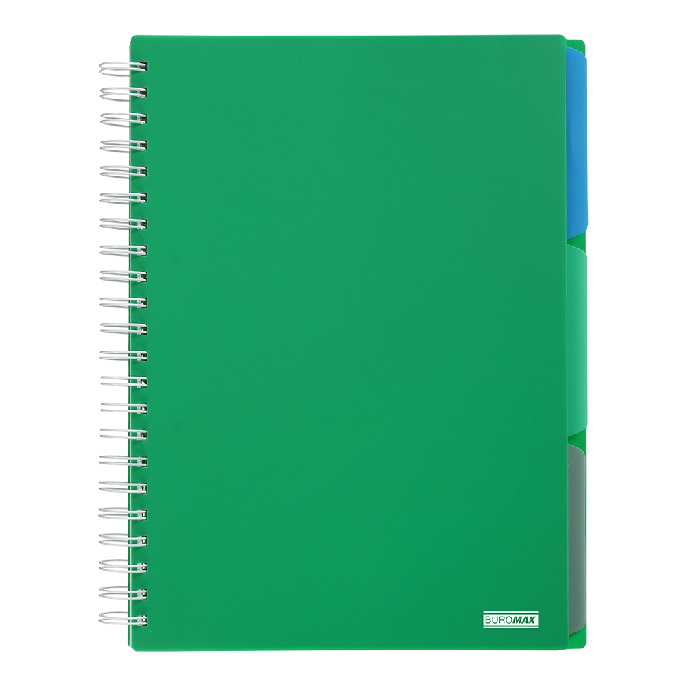 Блокнот на пружині А4 Buromax Bright 120 аркушів клітинка 3 розділювачі зелений BM.24345912-04