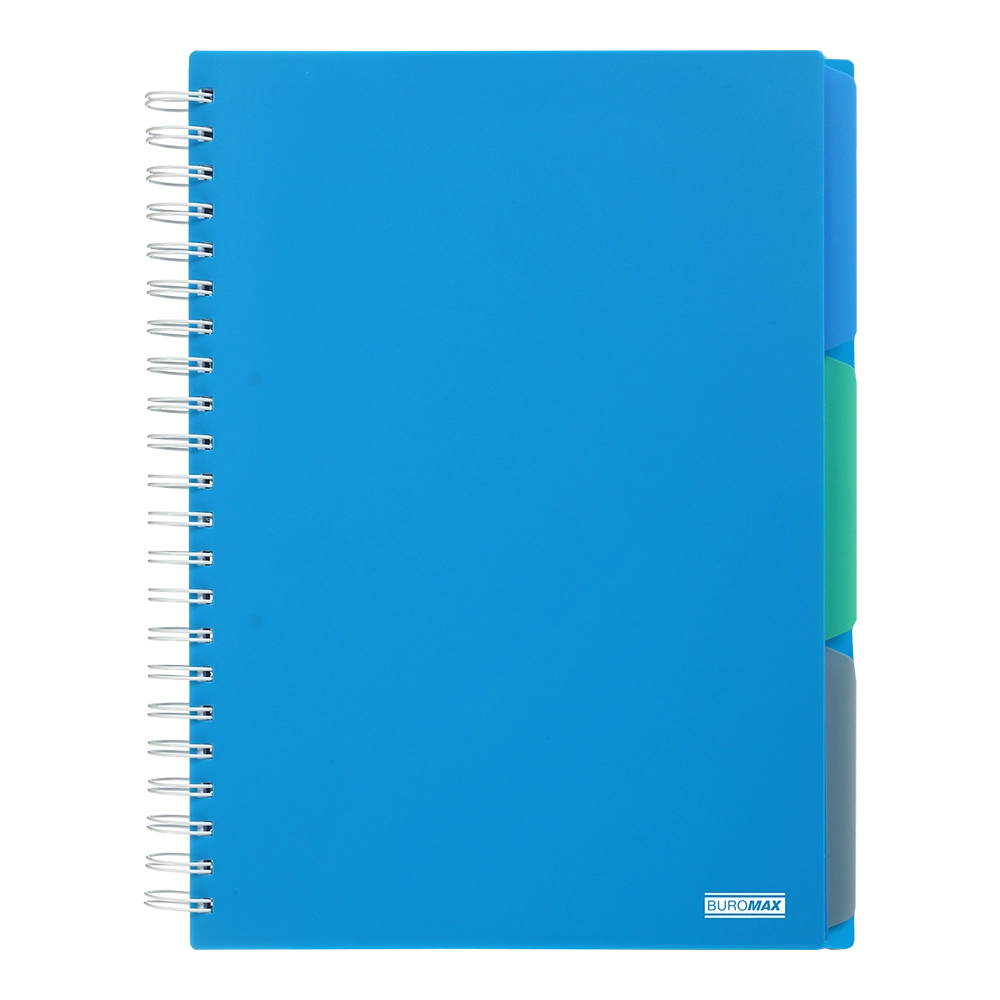 Блокнот на пружині А4 Buromax Bright 120 аркушів клітинка 3 розділювачі синій BM.24345912-02