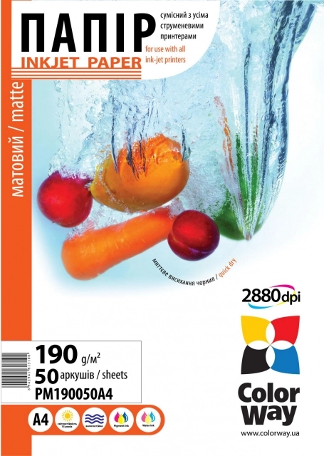 Фотопапір ColorWay матовий 190 г/м², A6, 50 арк.