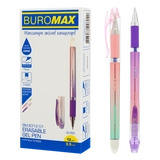 Ручка гелева пиши-стирай Buromax Gloss 0,5мм перлинний с резиновим грипом синій BM.8312-01