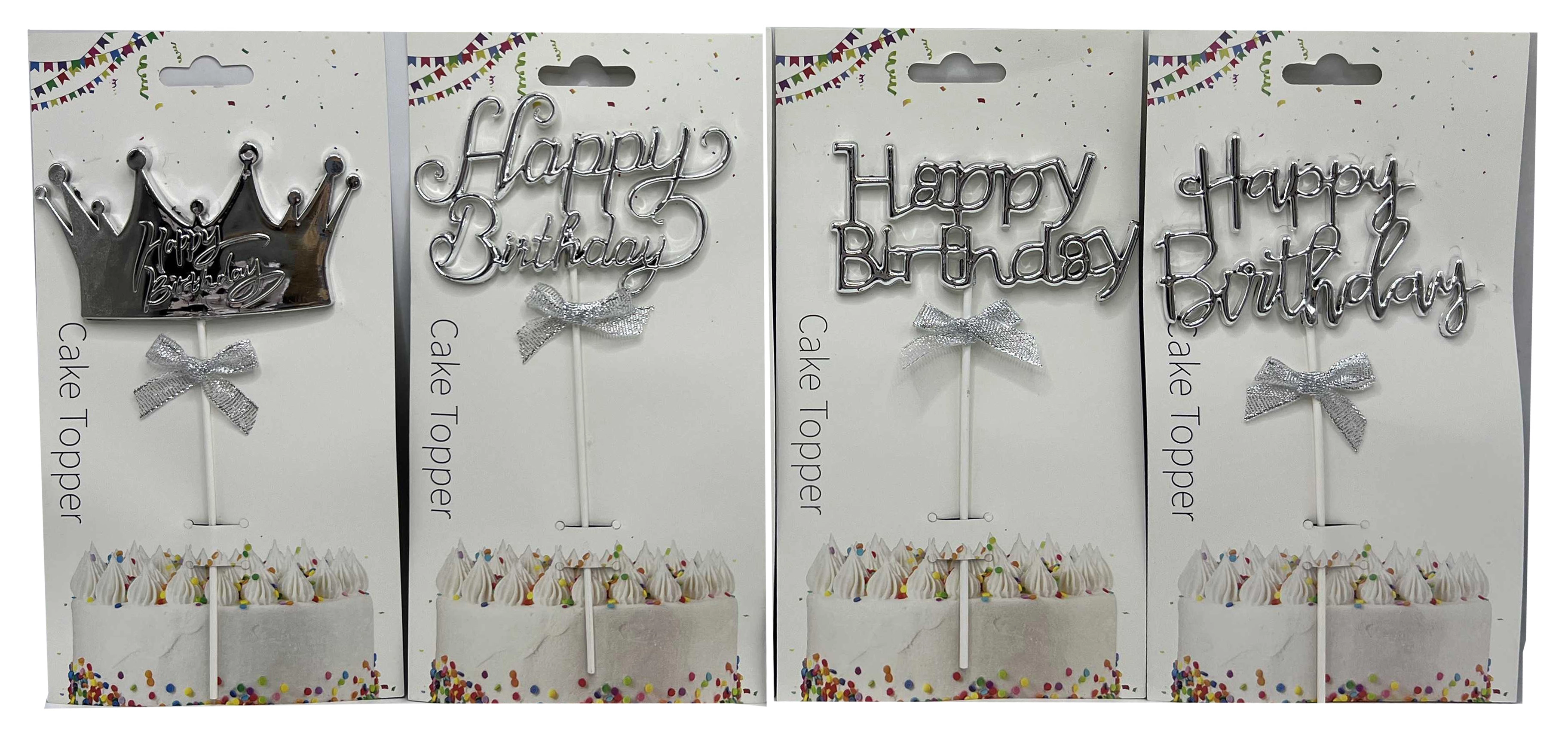 Топпер-3D Happy birthday 20см срібло 90800-4