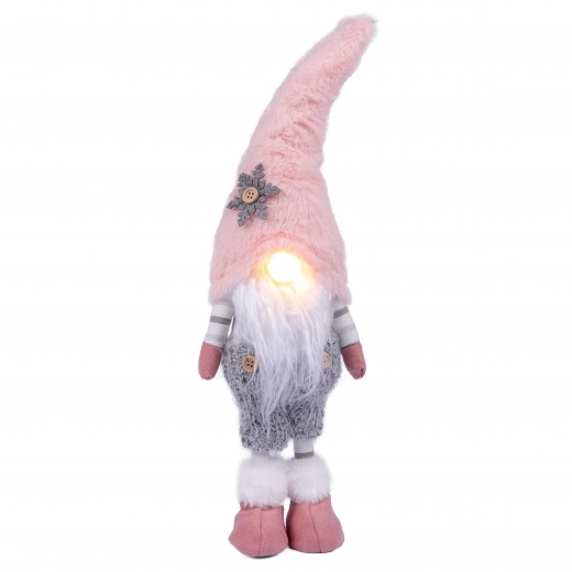Новорічна мяка іграшка Novogodko Гном в рожевому колпаку, 45см, LED ніс