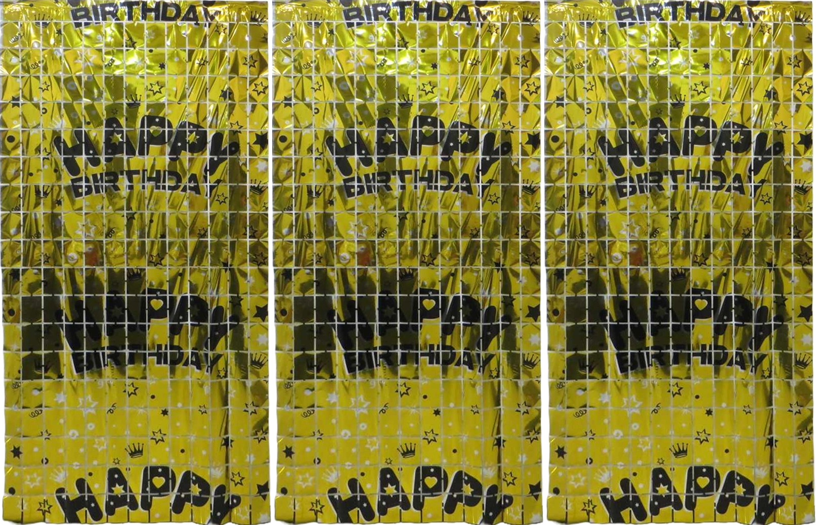Фотозона-шторка з фольги Квадрат-Happy Birthday 1х2м 2,0мкр золото 13002-G