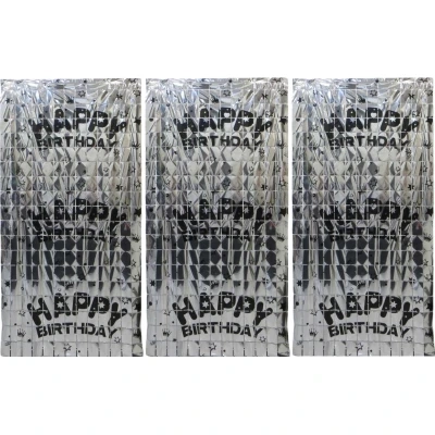 Фотозона-шторка з фольги Квадрат-Happy Birthday 1х2м 2,0мкр срібло 13002-S