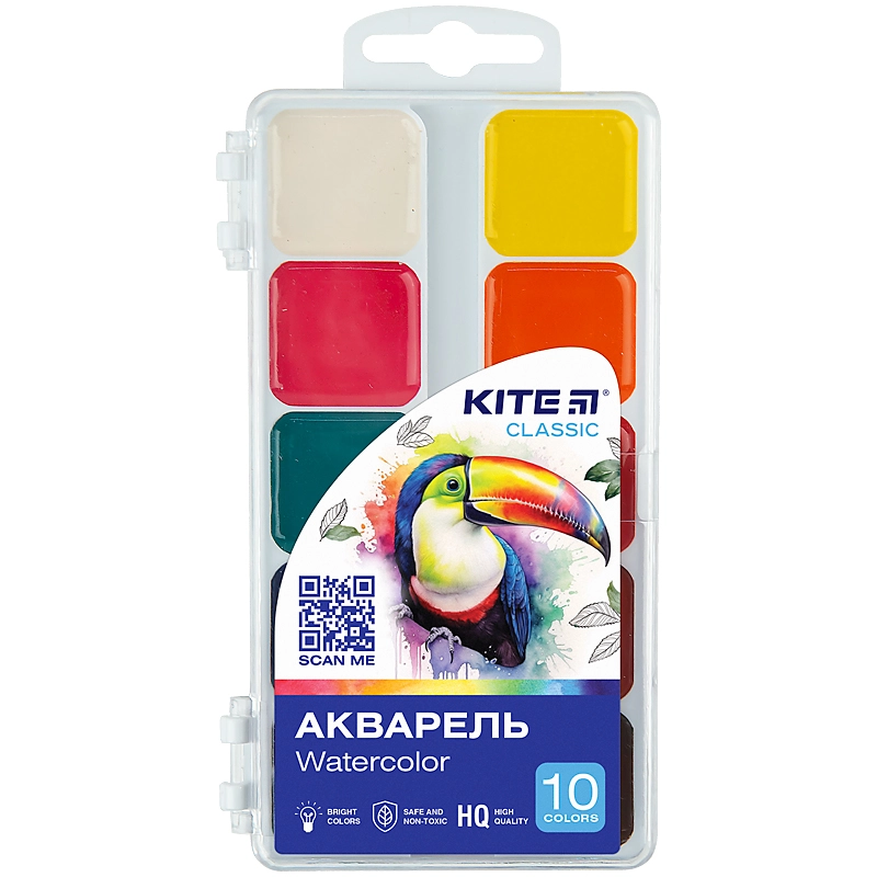 Фарби акварельні медові Kite Classic 10 кольорів K-060