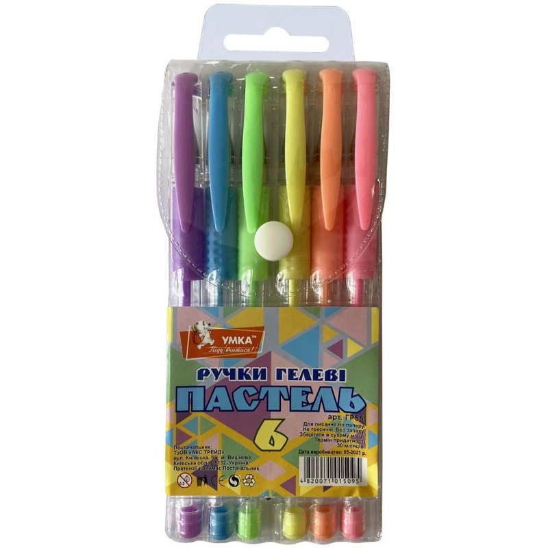 Набір ручок гелевих УМКА Pastel 6 кольорів