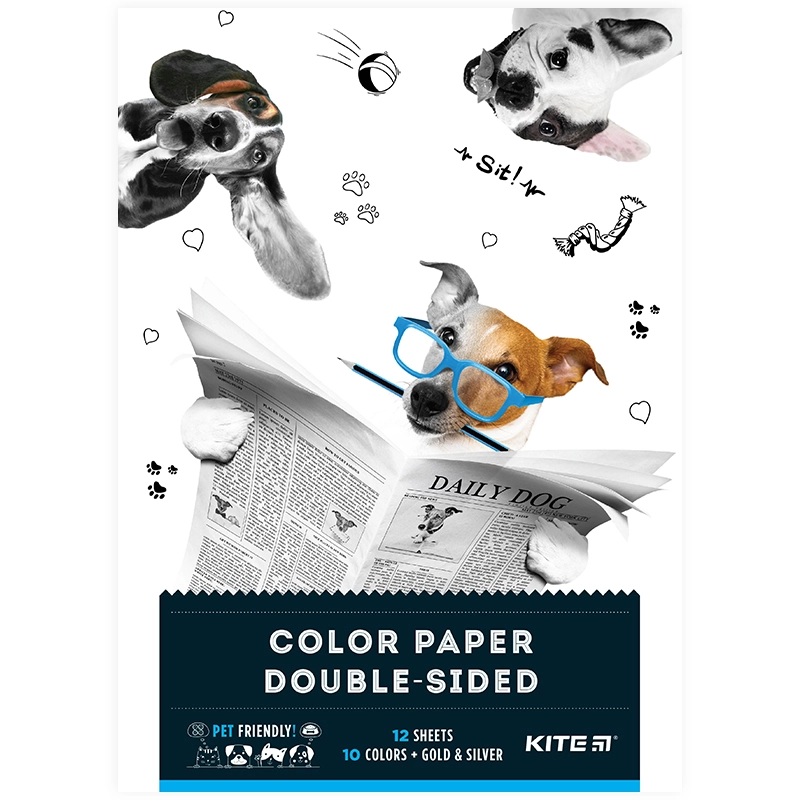 Папір А4 кольоровий двосторонній Dogs Kite 12 аркушів/12шт K22-287