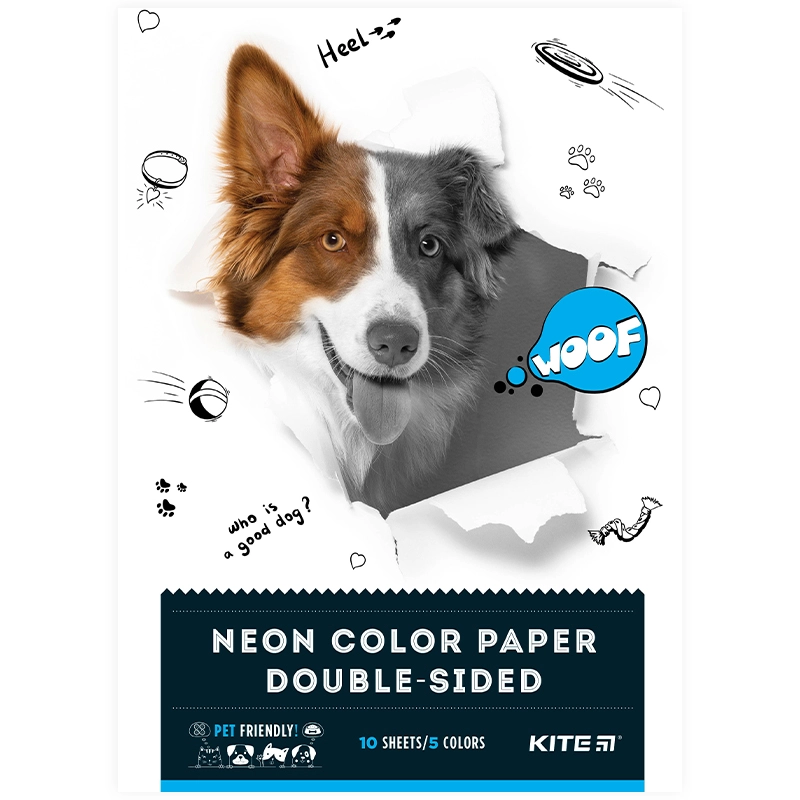 Папір А4 кольоровий неон Dogs Kite 10 аркушів/5шт K22-252