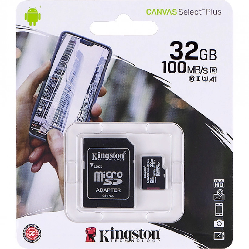 Флеш карта Kingston 32GB micSDHC class 10 Canvas Select Plus 100R A1 (SDCS2/32GB)