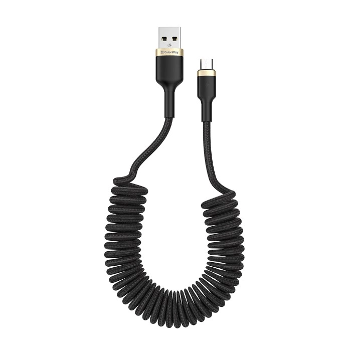 Кабель Colorway USB - MicroUSB (spiral) 2.4А 1м черный (CW-CBUM051-BK)