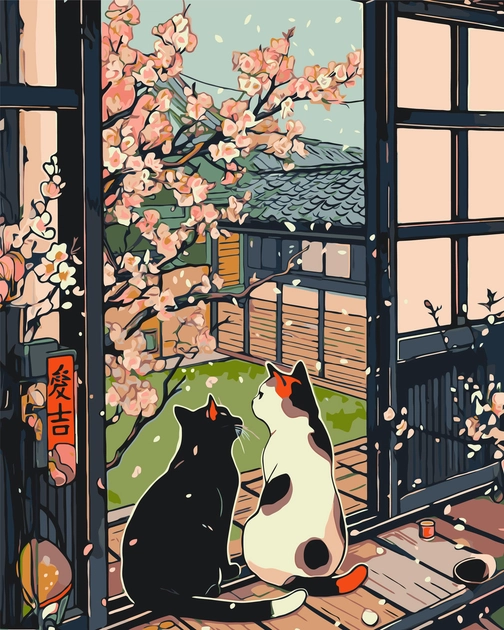 Картина за номерами Origami UA Котики біля сакури 40х50 см LW 3404