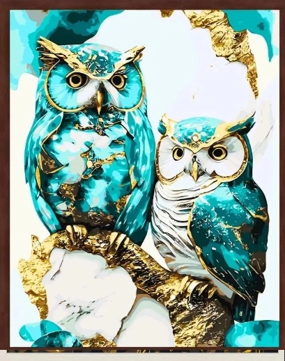 Картина за номерами Origami UA Дві сови з фарбами металік 40х50 см LW 3405